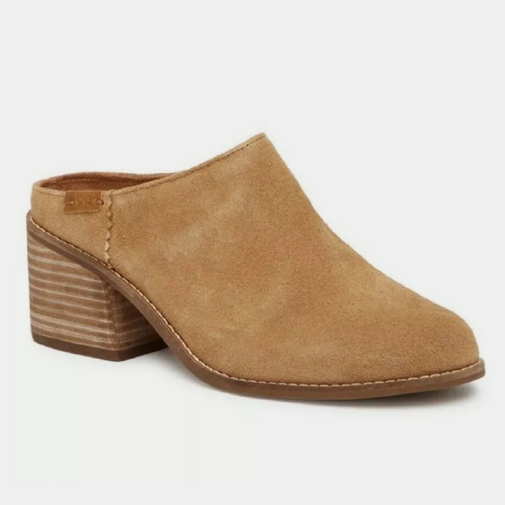 Toms Leila Suede Leather Slip On Block Heel Mules